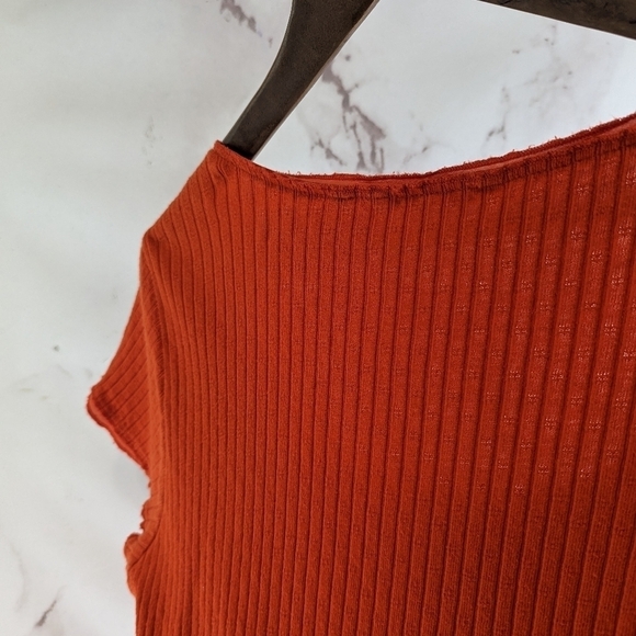 Soft Surroundings Shirt Womens Large Orange Roma Ribbed Ruffle Button Scoop - Picture 7 of 12